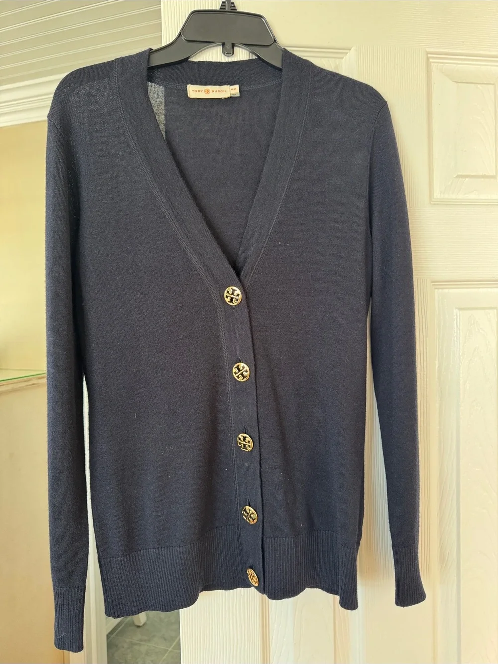 Tory Burch Navy Logo-Button V-Neck Cardigan